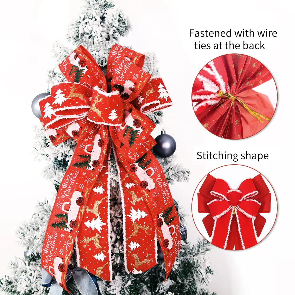 Nœud de ruban de décoration de fête de Noël, décorations d'arbre de Noël rouge, décor à la maison, grand cadeau, ornement