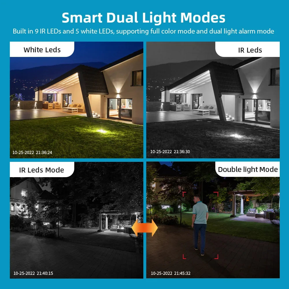 Caméra de surveillance extérieure PTZ IP WiFi 4K 8MP,4X, AI, ECT, ONVIF, sécurité extérieure