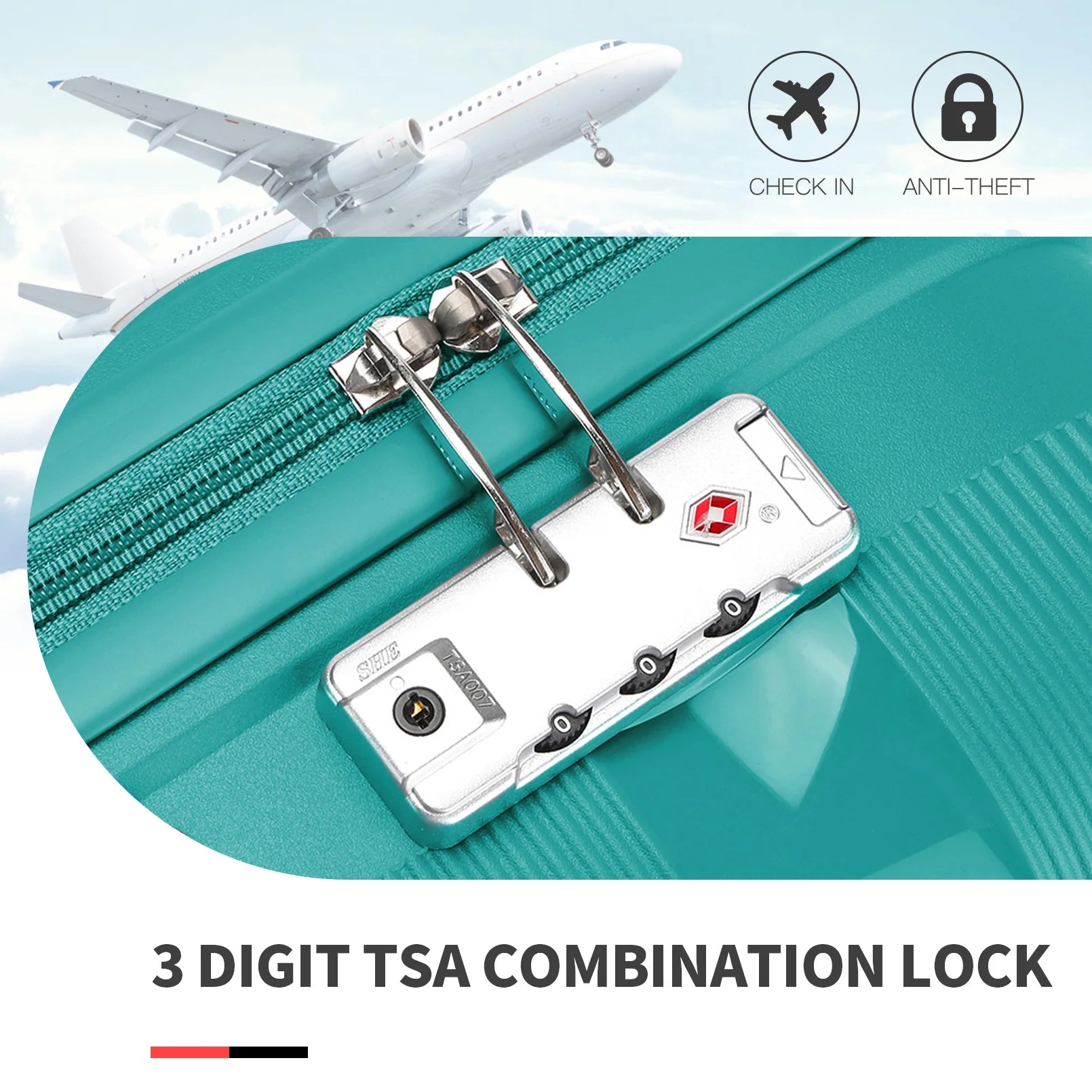 Ensemble de bagages rigides PP KONO 3 pièces – léger, 4 roues jumelles, serrure TSA, valises S-M-L