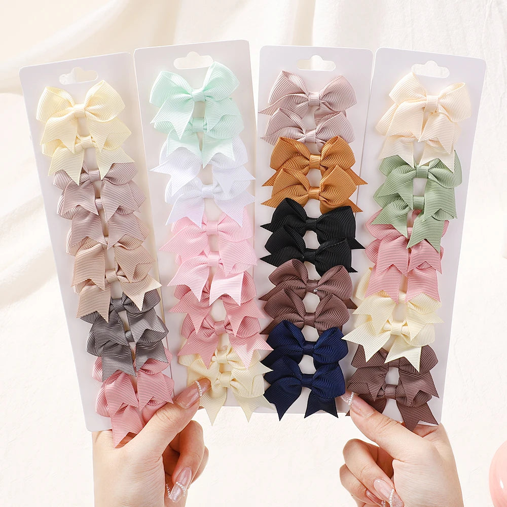 Pinces à cheveux nœud papillon ruban solide pour bébés filles, nœuds faits à la main, épingle à cheveux, barrettes mignonnes, accessoires pour cheveux pour enfants, ensemble de 10 pièces