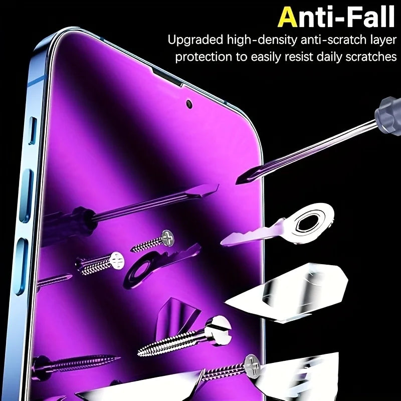 Verre trempé Anti-bleu à couverture complète pour iPhone 17/16/15/14/13/12/11 Pro Max – Protecteur d’écran Anti-taches, Anti-regard