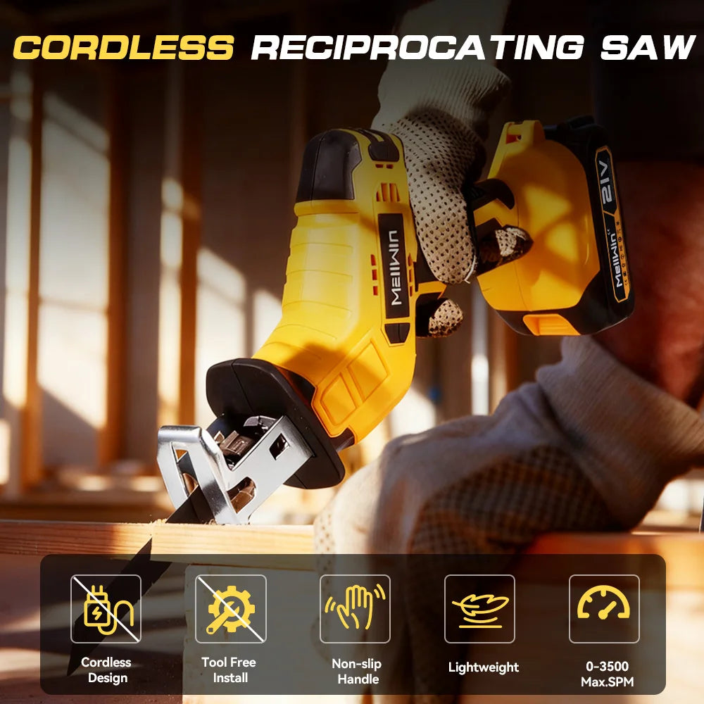 Scie alternative électrique sans fil MELLWIN – Multifonction pour métal, bois, PVC avec broche Makita 18V