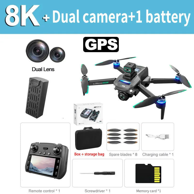 Drone GPS Pro 5G Double Caméra 8K HD – Photographie aérienne avec écran et évitement d’obstacles