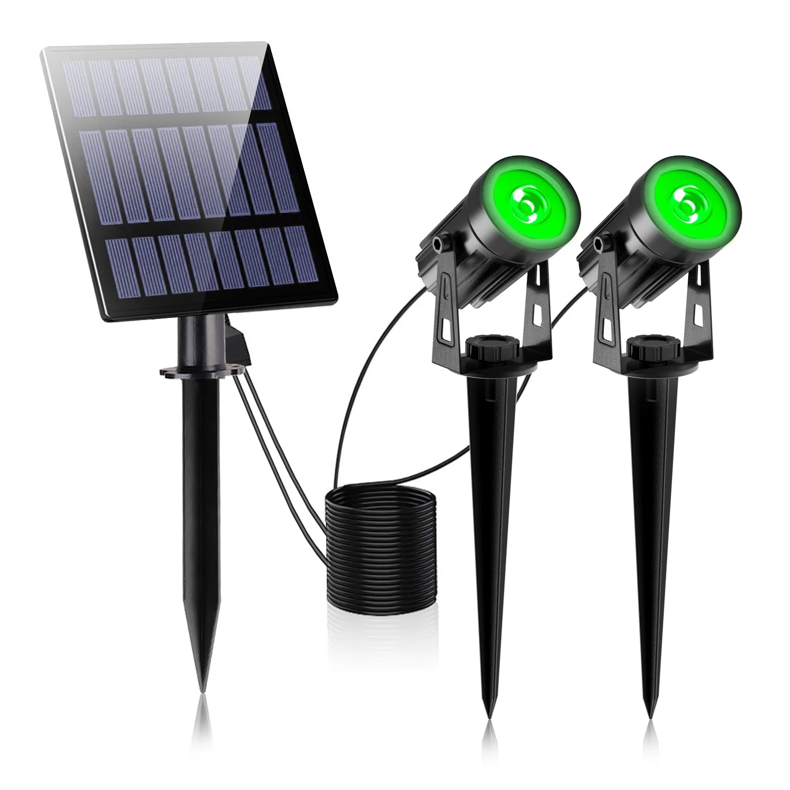 T-SUN LED-Solarleuchte – grüne Strahler für den Garten, IP65, 2W, Solarpanel mit 2,88 m Kabel, Landschaftsbeleuchtung für Außenbereiche