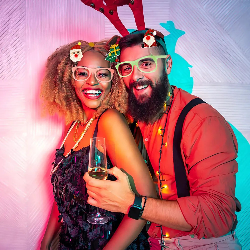 Lunettes de Noël, père Noël et bonhomme de neige, décoration de fête, cadres de lunettes à lumière froide