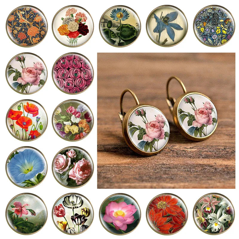 Hot Sale Glass Dome Alloy Earrings with Pop Jewelry and Floral Painting,Noble Fashion Gift