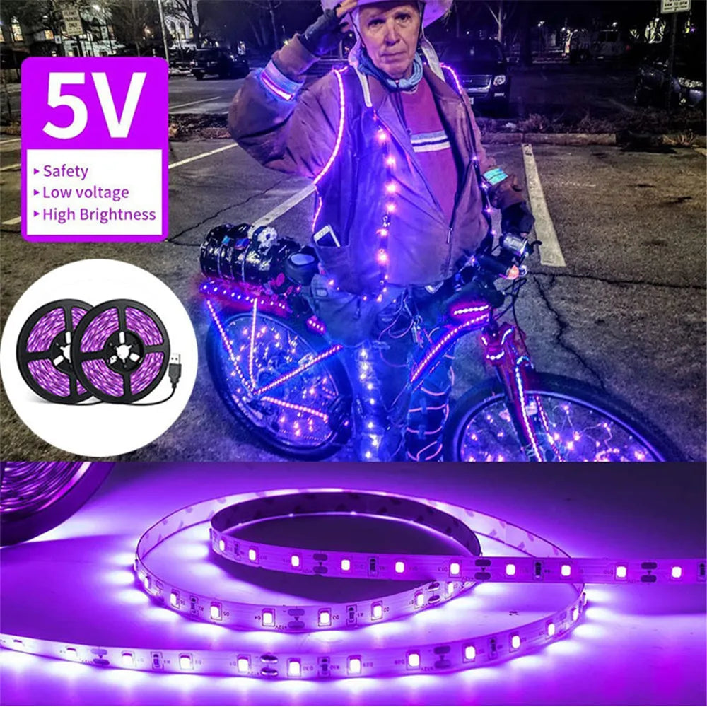 Bande LED UV 5V 395-405nm – 0,5M à 5M, 60LED/m SMD2835, lumière violette fluorescente USB avec interrupteur