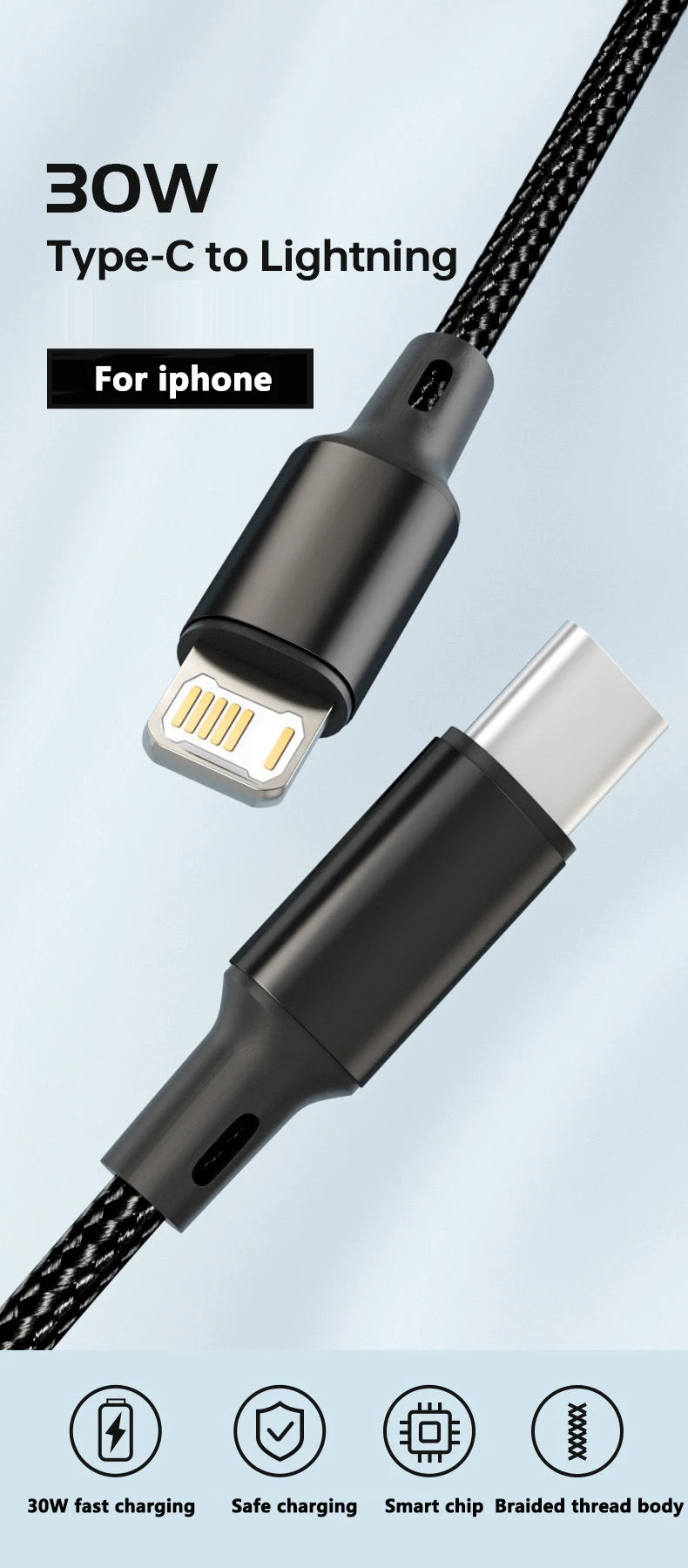 Câble USB PD 30W pour iPhone 14 13 12 11 Pro Max 7 8 14 Plus XS XR, charge rapide, câble USB C, chargeur, fil de Date, accessoires