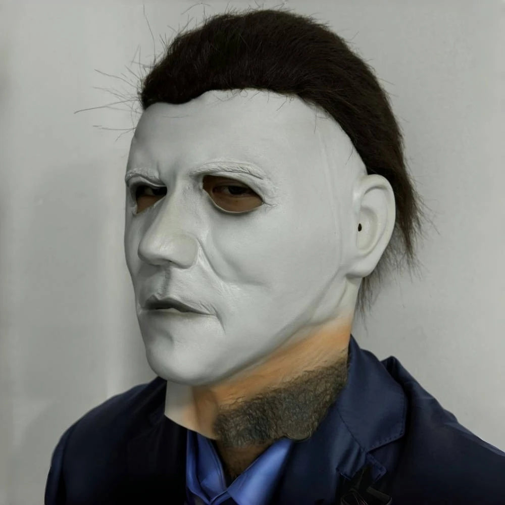 Masque facial blanc Michael Myers, tête complète d'horreur, accessoire de Costume effrayant d'halloween, personnage humain célèbre pour fête