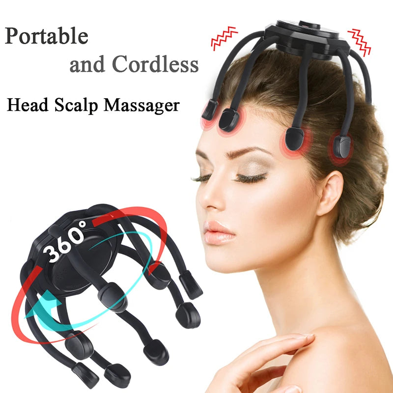 Ohio Octopus Shape Electric Head Massager, 3 Vibration Modes, Therapeutic Scalp Massage, Head Fatigue, Improve Sleep 