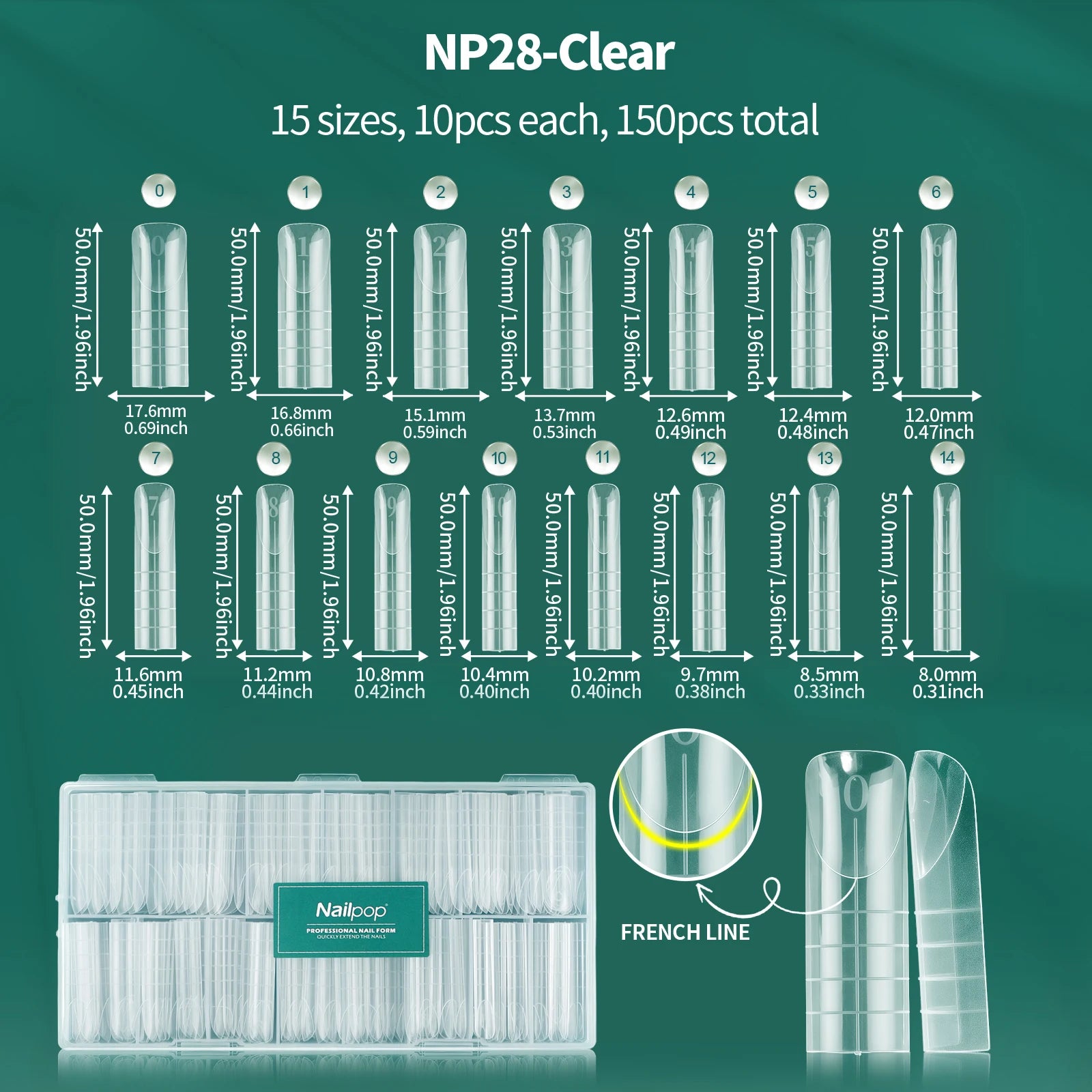 Moules réutilisables à double forme pour ongles, 75/150/288/360 pièces, avec échelle, différentes tailles et formes, kit DIY Nail Art