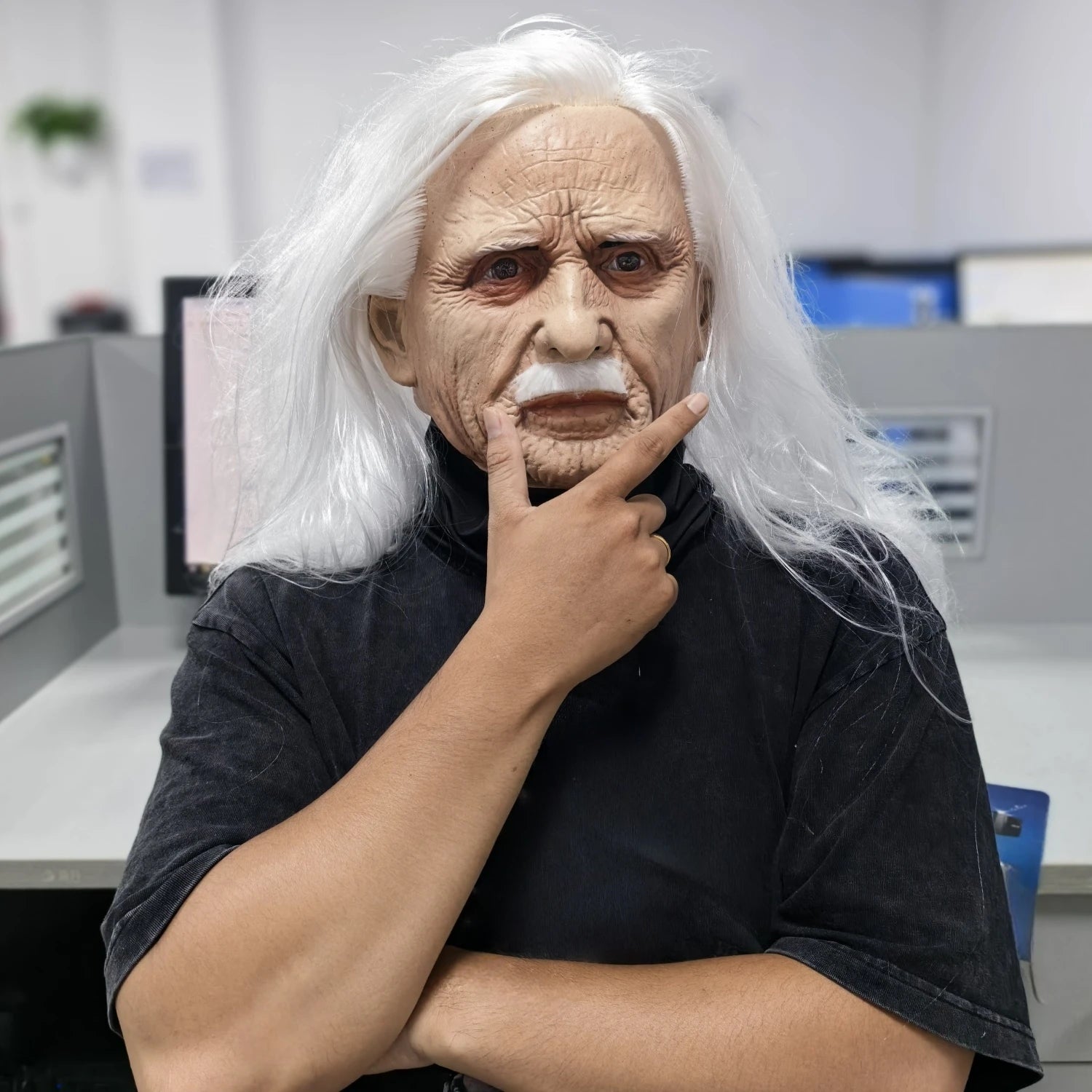 Masque réaliste en Latex pour hommes, tête complète, avec barbe, longs cheveux blancs, Costume d'halloween, accessoire de fête, couvre-chef de Cosplay pour vieil homme