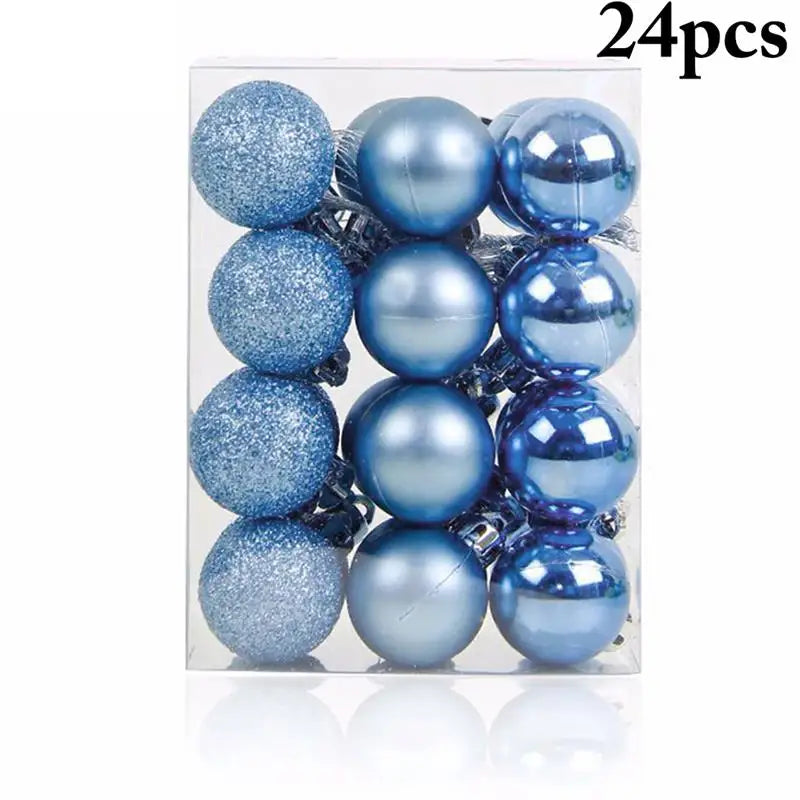 Boules de Noël, Ornements de sapin de Noël en plastique, boule bleue, cadeau de Noël, décoration de vacances, 4cm, 24 pièces