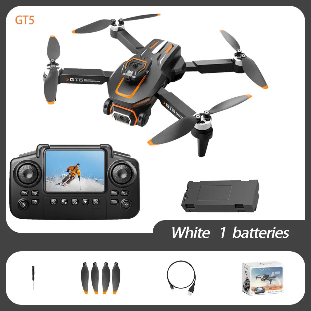 Drone 2025 GT5 4K HD – Caméra à distance avec écran 5G WIFI, Quadrirotor pliable sans balais, Évitement d’obstacles, RC Jouet Cadeau pour Enfant