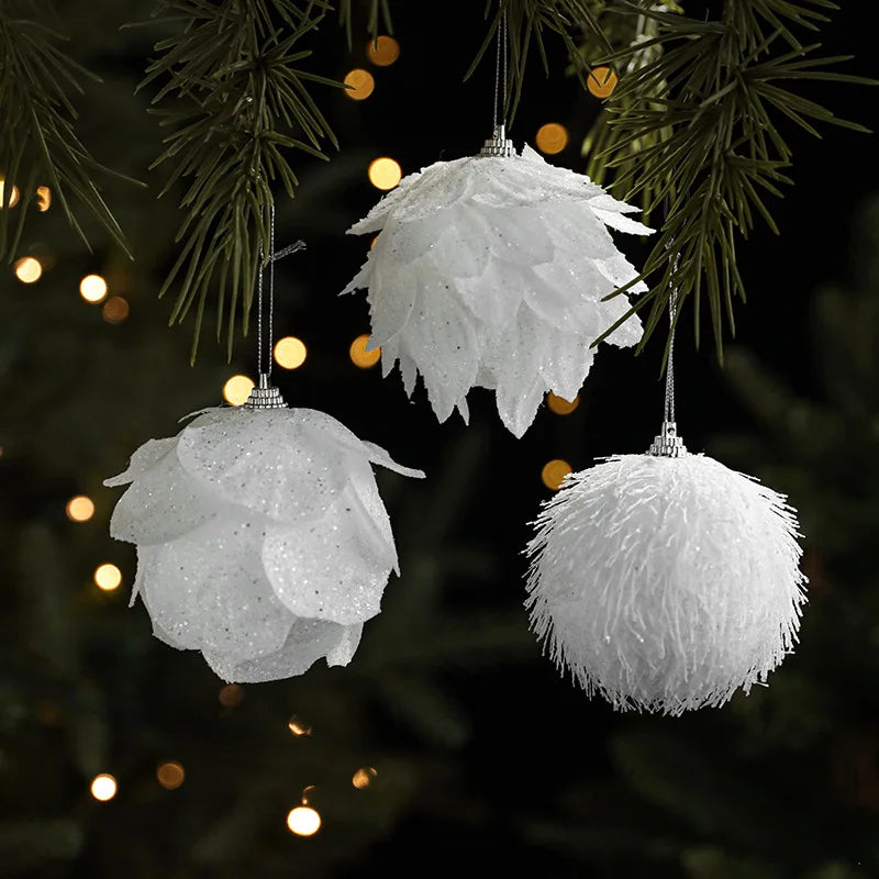 Boule de Noël en Mousse, Décorations de Pétales Blanches, Pendentif d'Arbre de Noël, Fournitures d'Ornement