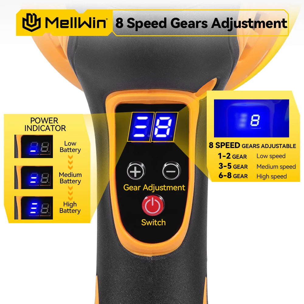 Polisseuse de voiture électrique sans fil MELLWIN 125 mm – 8 vitesses avec affichage numérique pour batterie 12 V