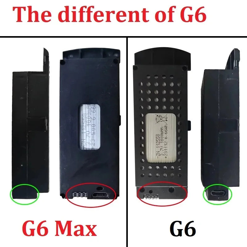 (Type différent) batterie de Drone S6 3.7V 1800mAh pour S6 8K RC quadrirotor accessoires pièces G6 Max batterie Lipo de remplacement