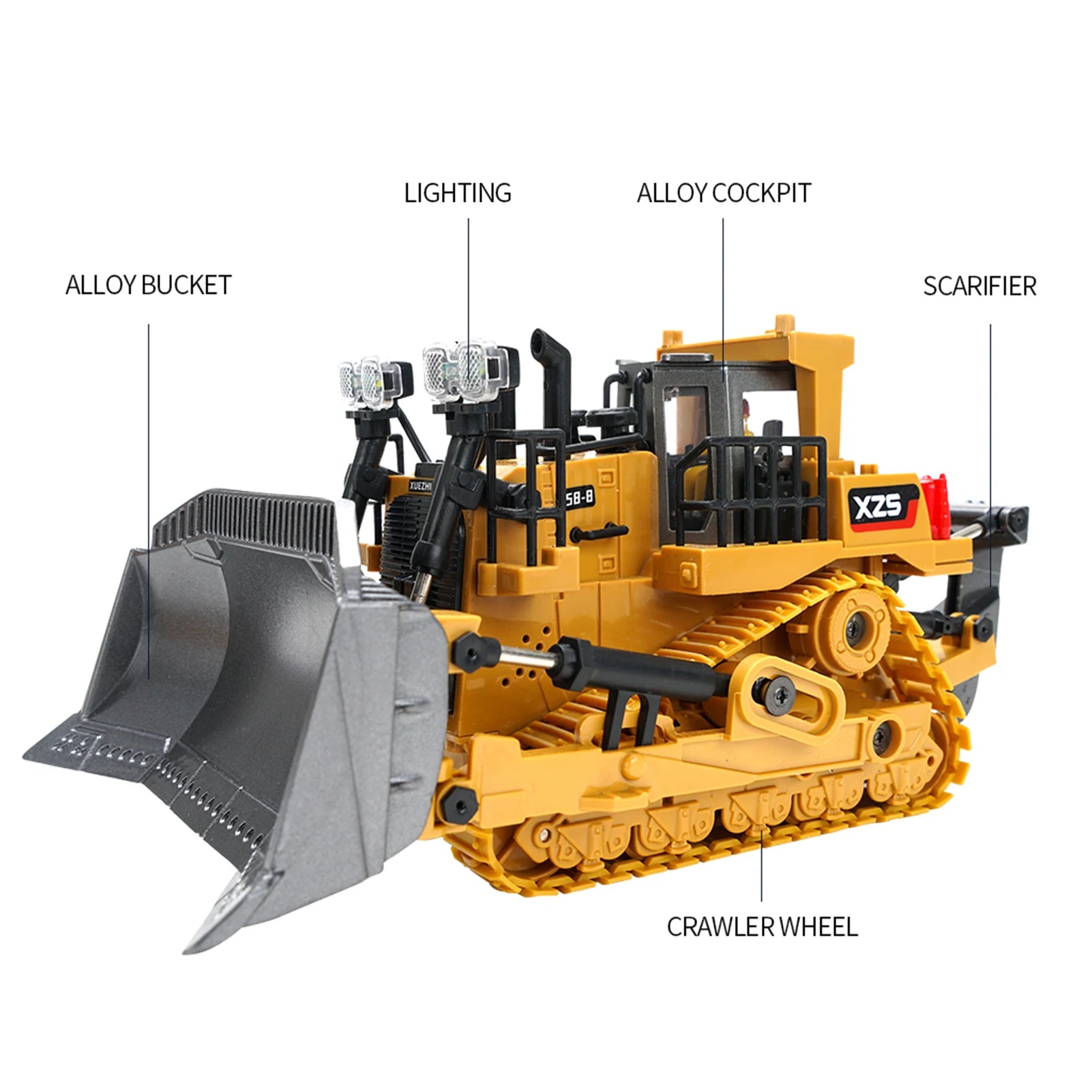 Multifunctional RC Bulldozer for Kids, 1:24 Scale 9CH, Plastic Excavator 