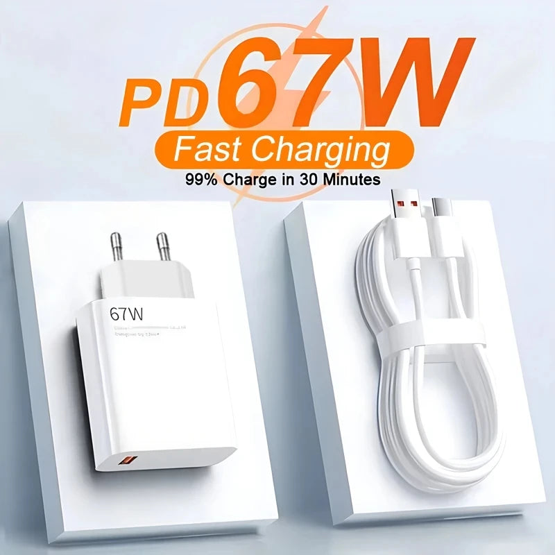 Chargeur USB rapide 67W pour Xiaomi 14 13 12 11 10 Ultra Note 12T 13 Pro Turbo Charge rapide Type C Câble de charge USB