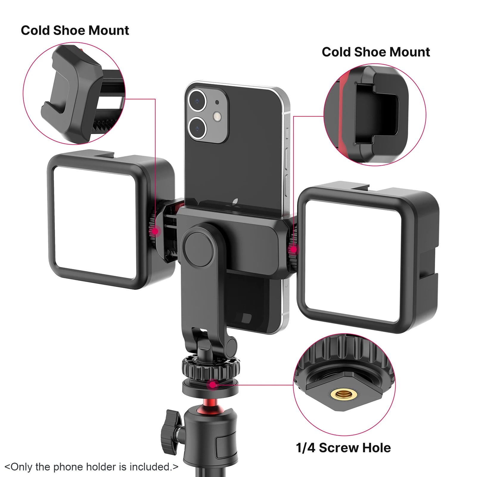 Multifunctional Smartphone Holder Clamp, Rotatable Phone Tripod Mount, Cold Shoe Mounts for Smartphone 