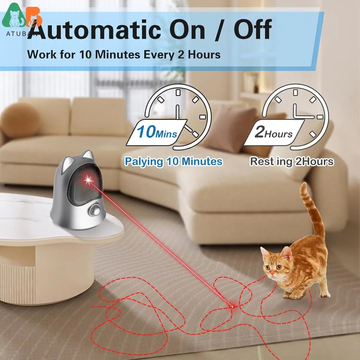 Pointeur laser ATUBAN automatique pour chats et chiens, jouets d'intérieur pour chats