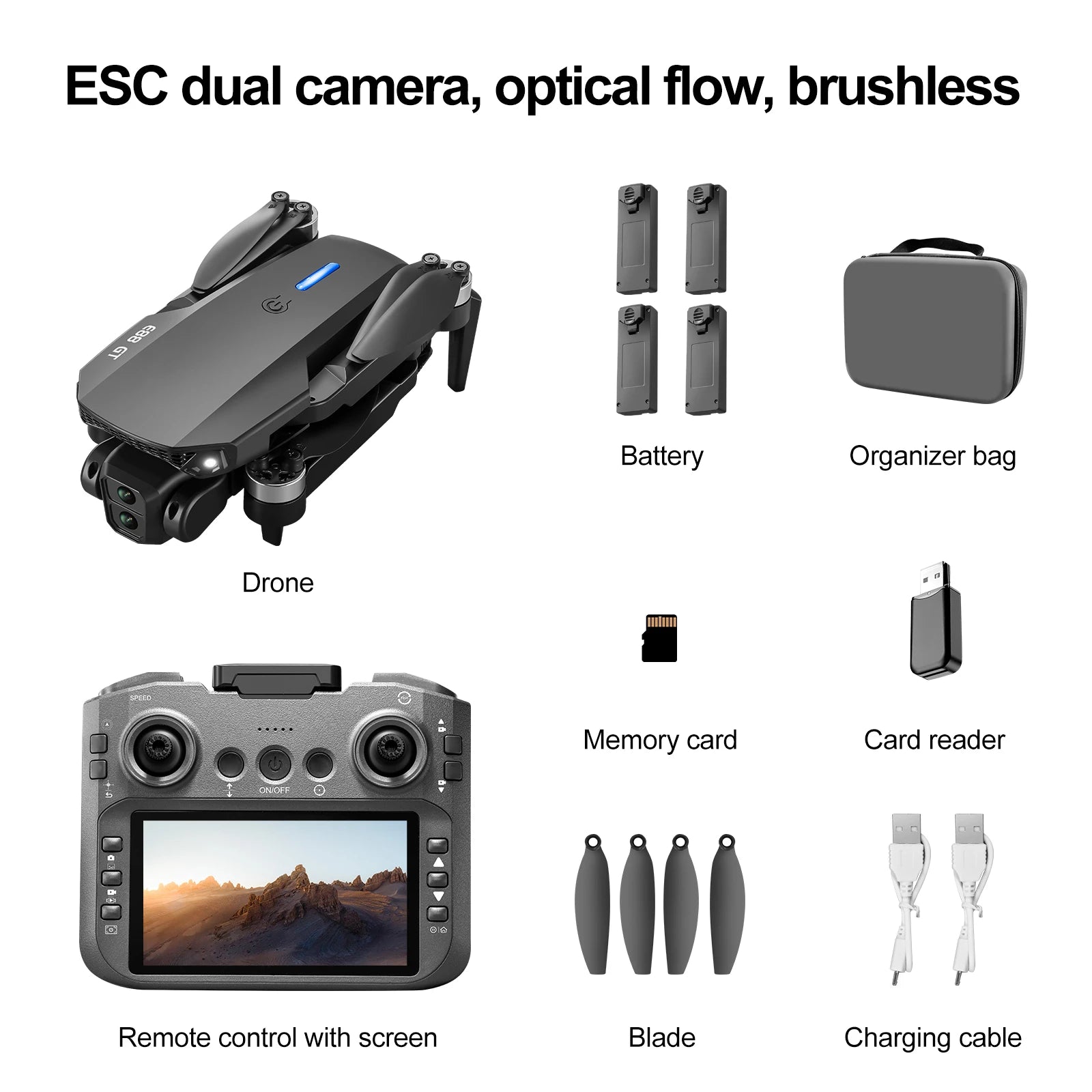 Drone E88GT 2025 – Quadrirotor Pliable 6K HD avec Écran 4,3"