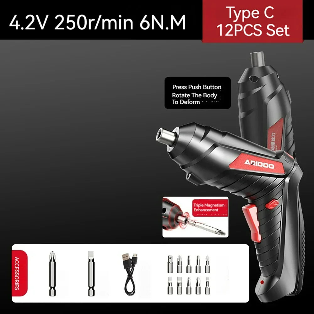 Tournevis électrique portable – Petit et puissant, rechargeable 4,2V 6Nm, 250 tr/min, kit complet