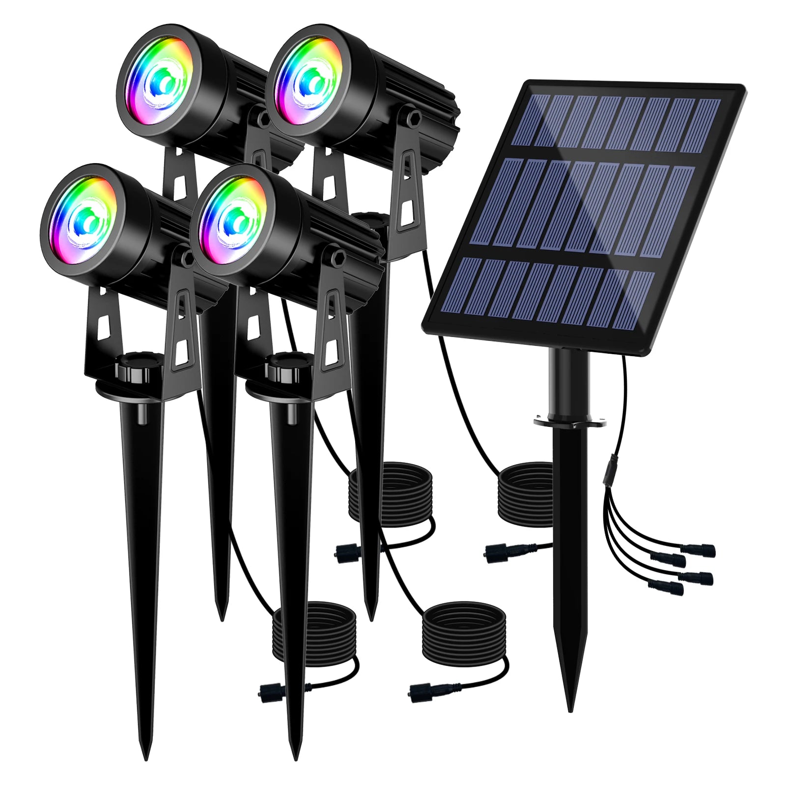 T-SUNRISE Solar-LED-Strahler – IP65, RGB und warm-/kaltweiß, 1/2/4 Leuchten, Außenbeleuchtung für Garten und Dekoration