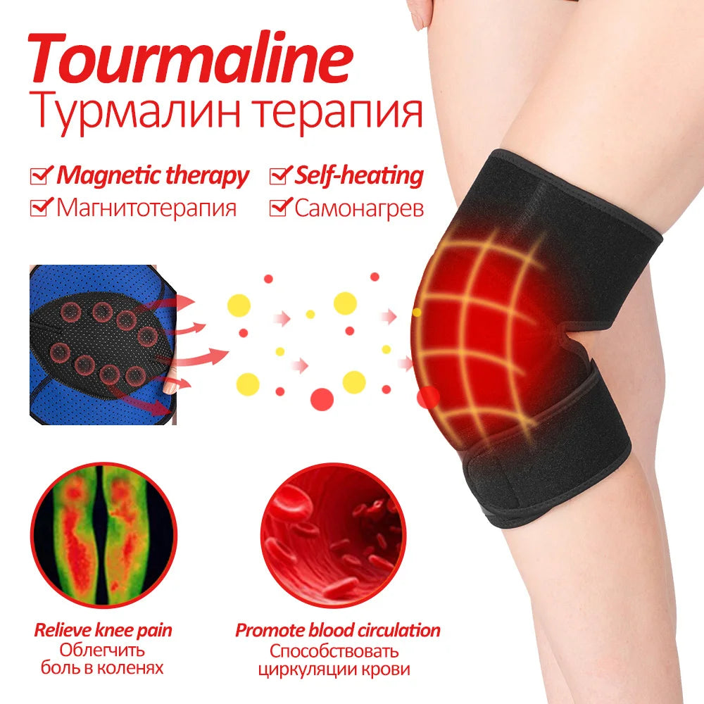 Genouillère en tourmaline auto-chauffante, support de genou, douleur au genou, 2 pièces