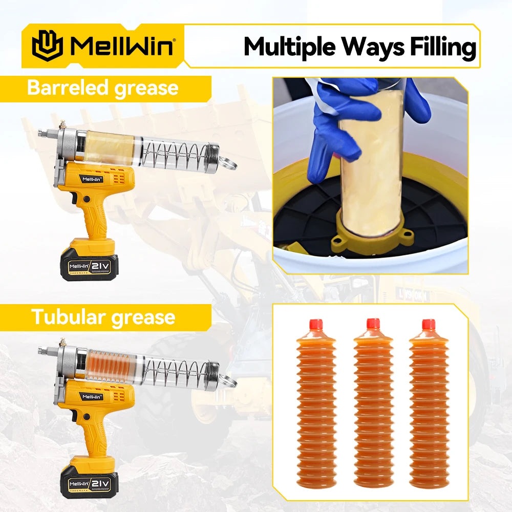 Pistolet à graisse MELLWIN électrique haute pression 12000PSI / 82MPa sans fil pour Makita 18V