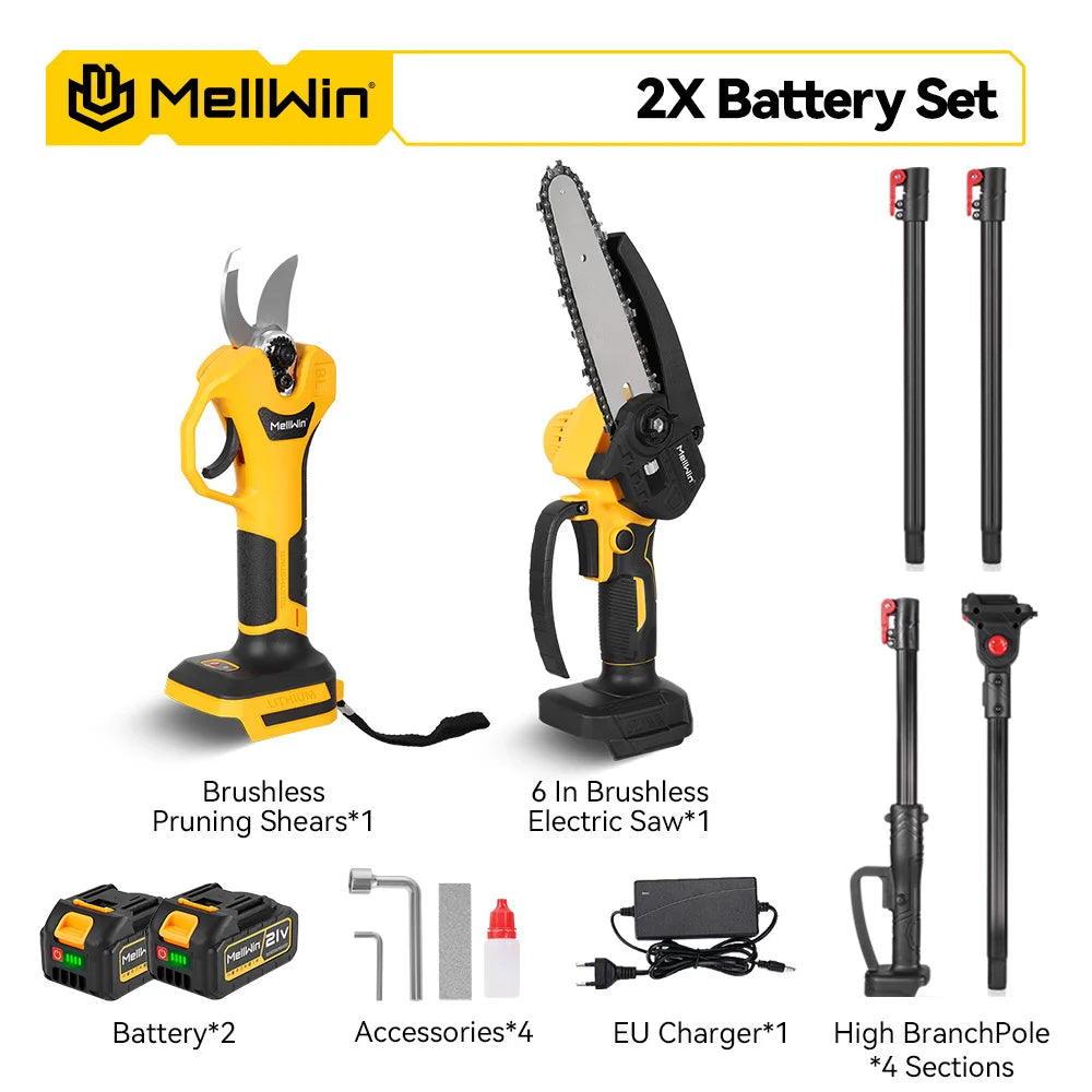 MELLWIN 200CM pôle télescopique sans brosse branche haute tronçonneuse électrique ciseaux outil d'élagage de jardin pour Makita 18V batterie broche