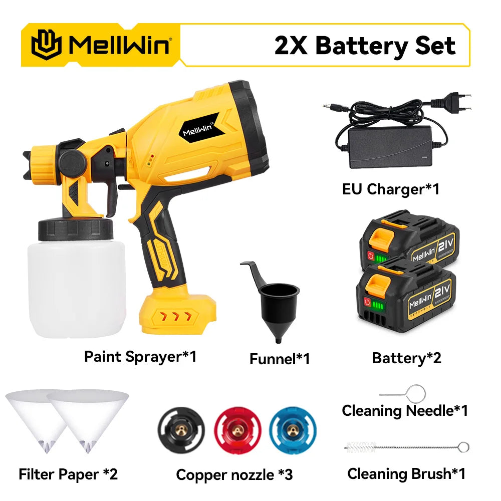 MELLWIN 1000ML pistolet de pulvérisation électrique sans fil Portable HVLP pulvérisateur de peinture pulvérisateur de meubles de voiture pour Makita 18V batterie broche