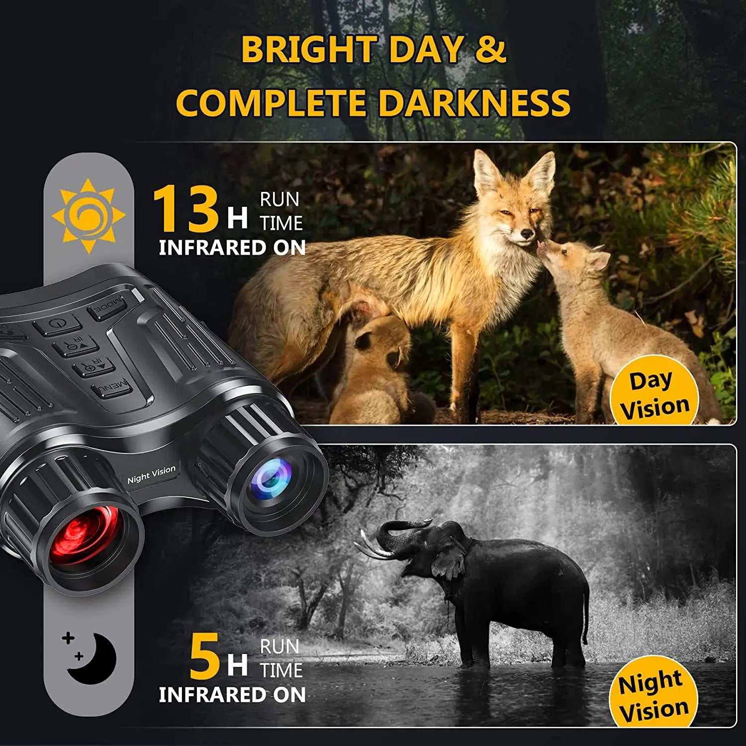 Jumelles de Vision Nocturne 4K UHD – Zoom 8X, Portée 300 m, Caméra Infrarouge, Idéal Chasse, Camping et Bateau