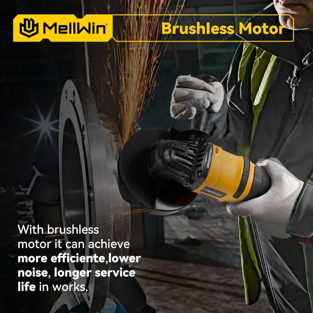 Meuleuse d'angle électrique sans balais 125 mm MELLWIN – outil portable sans fil pour polissage et coupe compatible Makita 18 V