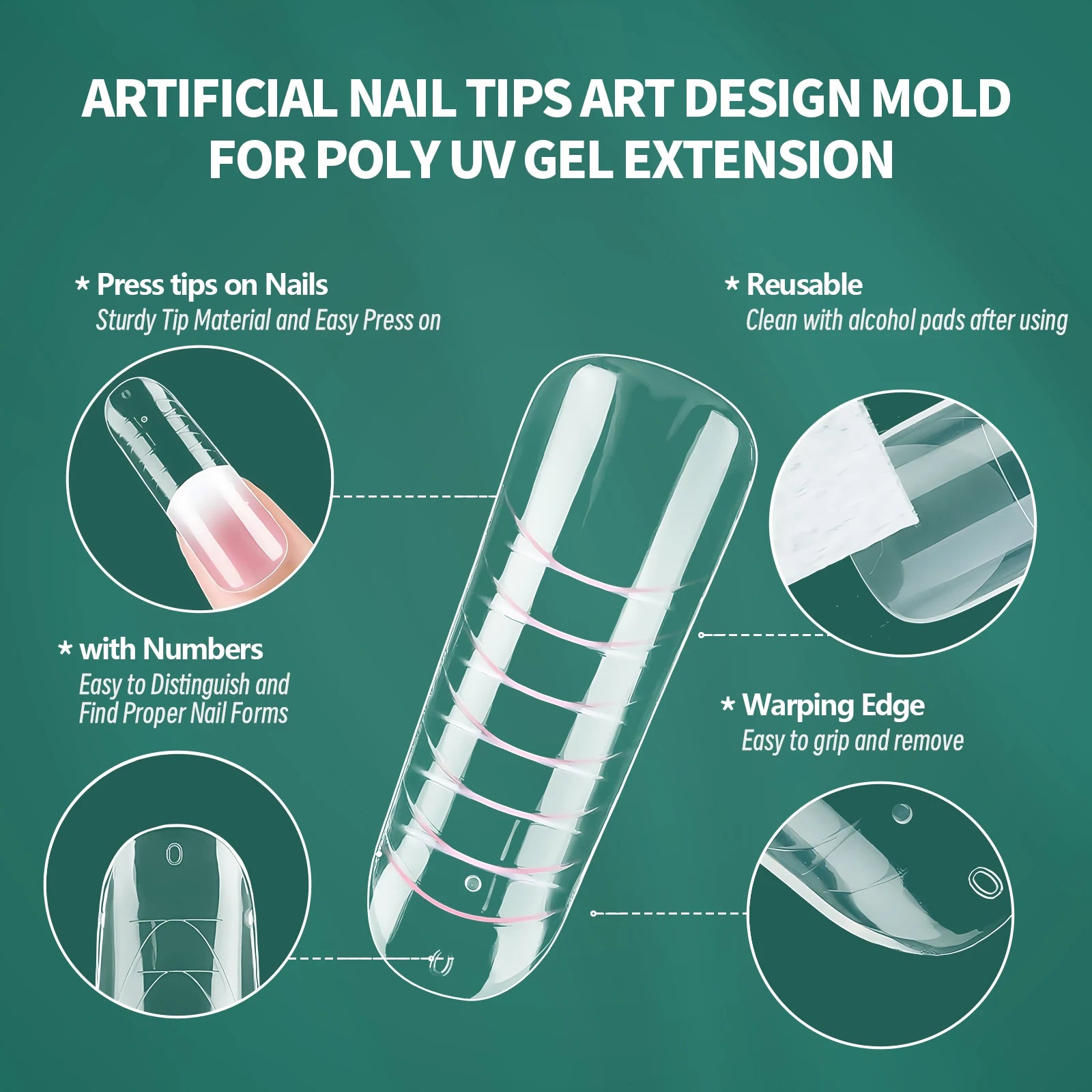 Moules réutilisables à double forme pour ongles, 75/150/288/360 pièces, avec échelle, différentes tailles et formes, kit DIY Nail Art