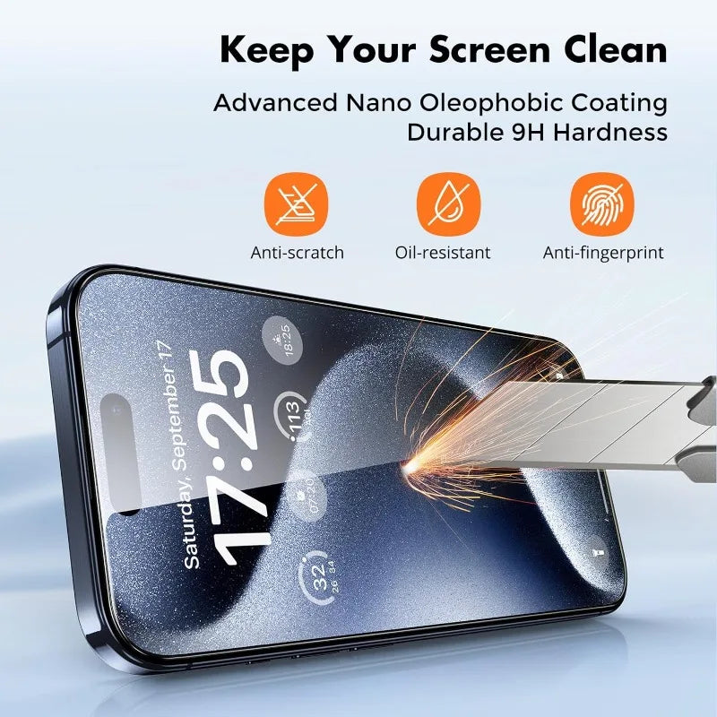 5pcs Screen Protector for iPhone 15 Pro Max, 14, 13, 12, 11, 7, 8 Plus, X, XR, XS Max, Mini