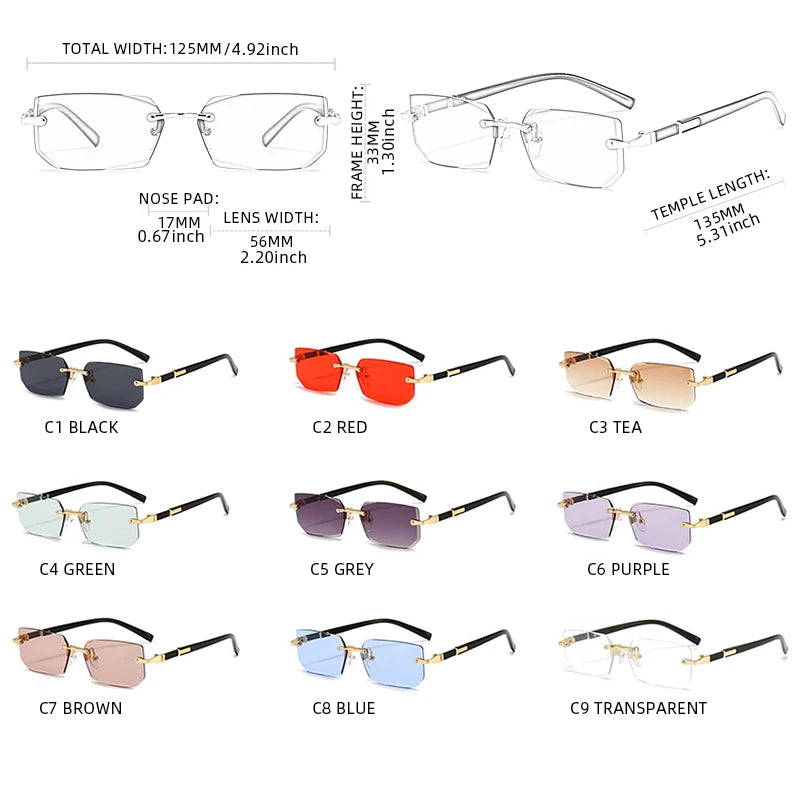 Rimless Square Sunglasses for Men Women Popular Sun Glasses Summer Travel Shades Small Classic Male Female Fashion