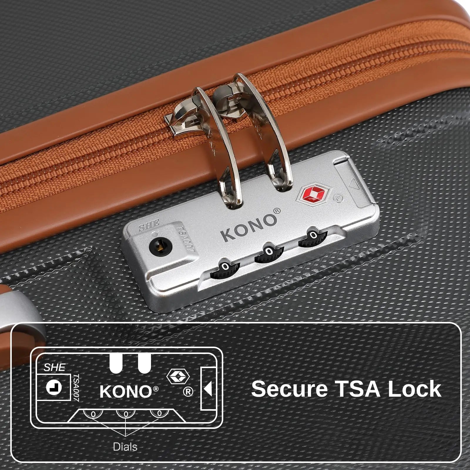 Ensemble de bagages rigides ABS KONO 4/5/6 pièces – léger, serrure TSA, valises S-M-L-XL + sac polochon et trousse de toilette