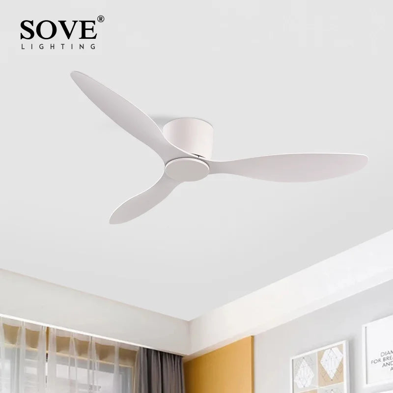 Modern ceiling fan without light with remote control SOVE-, DC motor, for home use, black and white finish, 30 W, 220 V