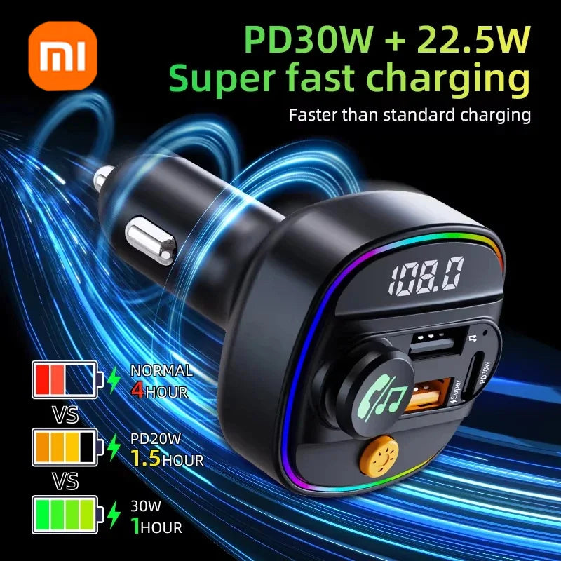 Bluetooth 5.3 FM Transmitter Freisprecheinrichtung Auto AUX Radio Modulator MP3 Player mit Schnellladeadapter Autozubehör 