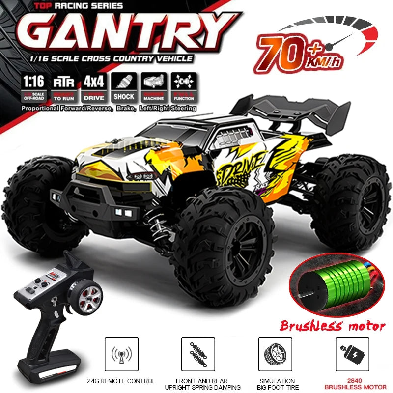 Voitures télécommandées sans balais à grande vitesse pour adultes, voitures RC rapides, tout terrain, camion tout-terrain, Pro, 1:16, 70 km/h, 16import