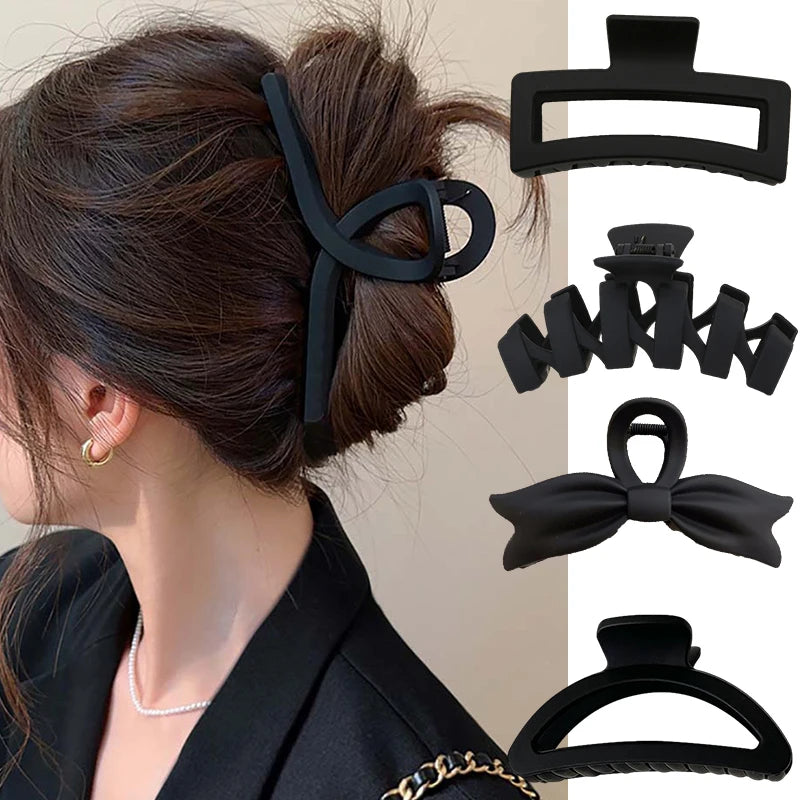 Grande pince à cheveux noire pour femmes, pinces à cheveux élégantes françaises, pinces à griffes de lettre coréenne, épingles à cheveux pour filles, accessoires pour cheveux, mode