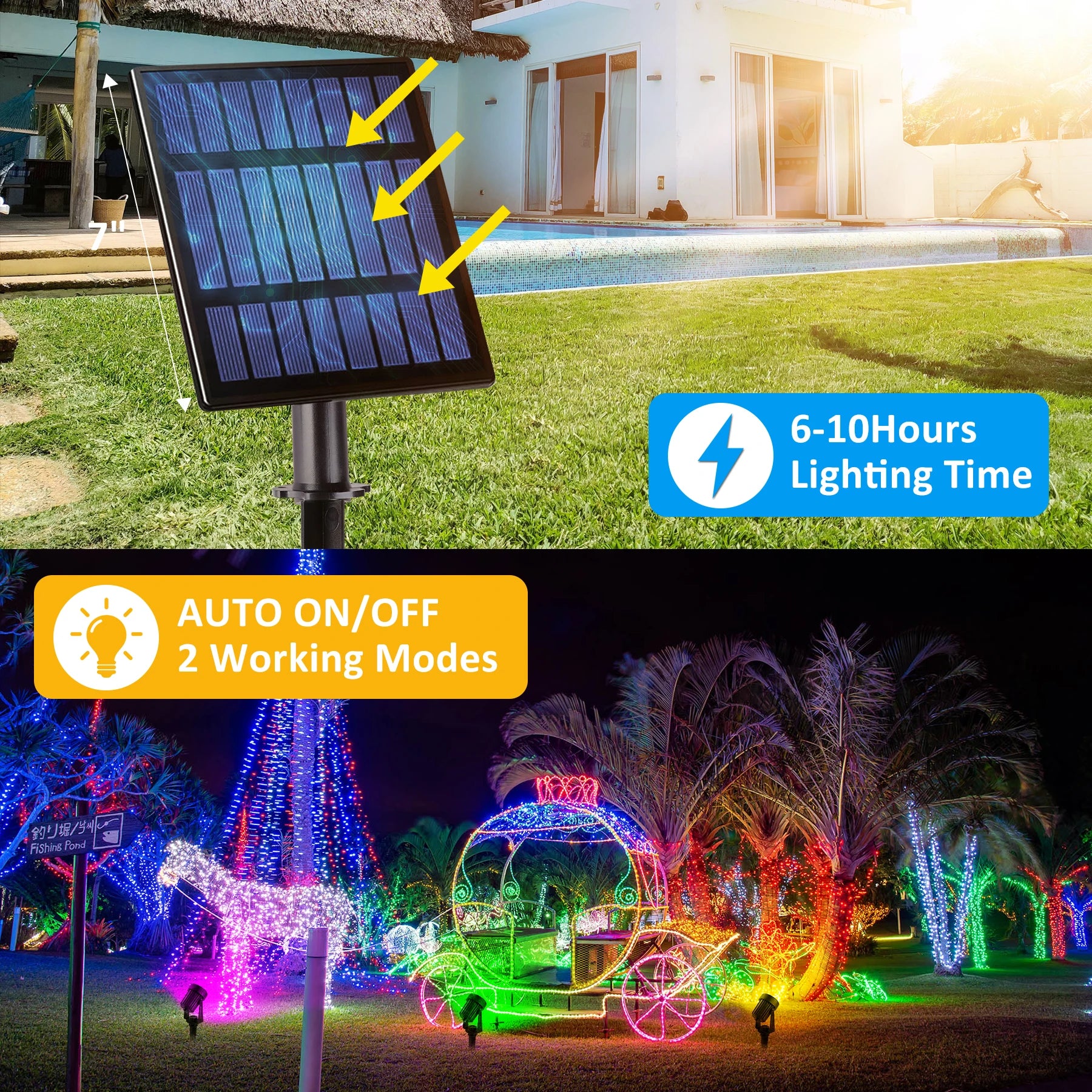 Projecteur solaire LED RGB – 1/2/4/6 lumières, IP65, couleurs cycliques, éclairage décoratif extérieur pour jardin et fêtes