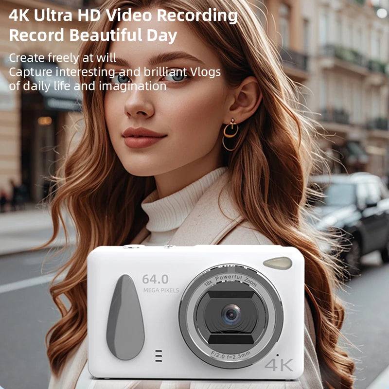 Appareil photo numérique 4K JETO, Compact 64MP avec Zoom 18X et écran IPS 2,4 pouces pour Vlogging et photographie