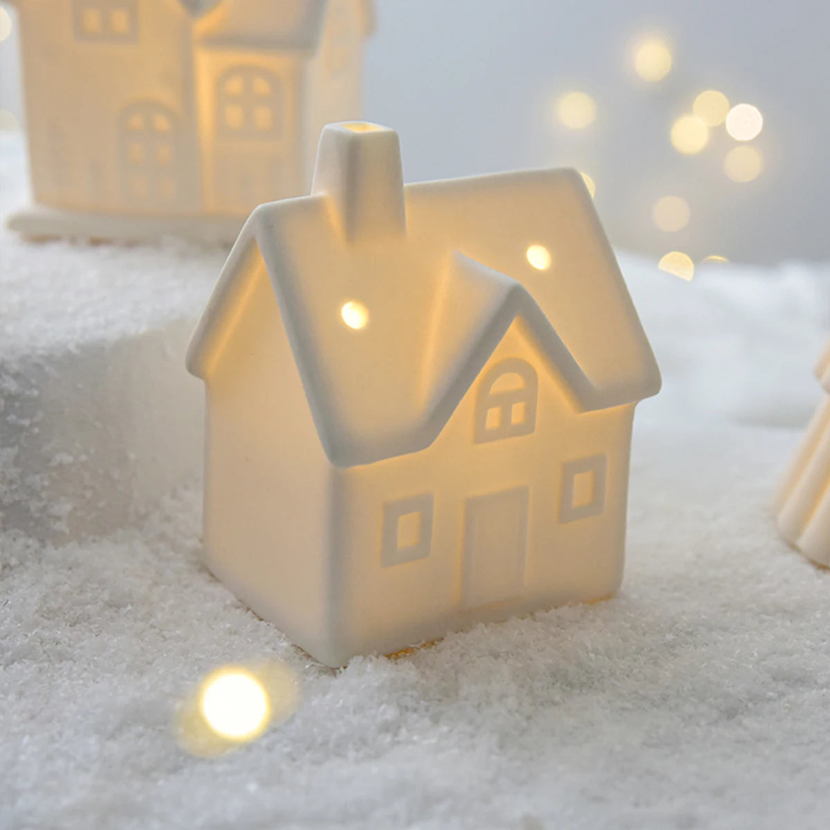 Christmas Ceramic Decoration, Luminous Christmas Snow House, Snowman, Christmas Tree Decoration