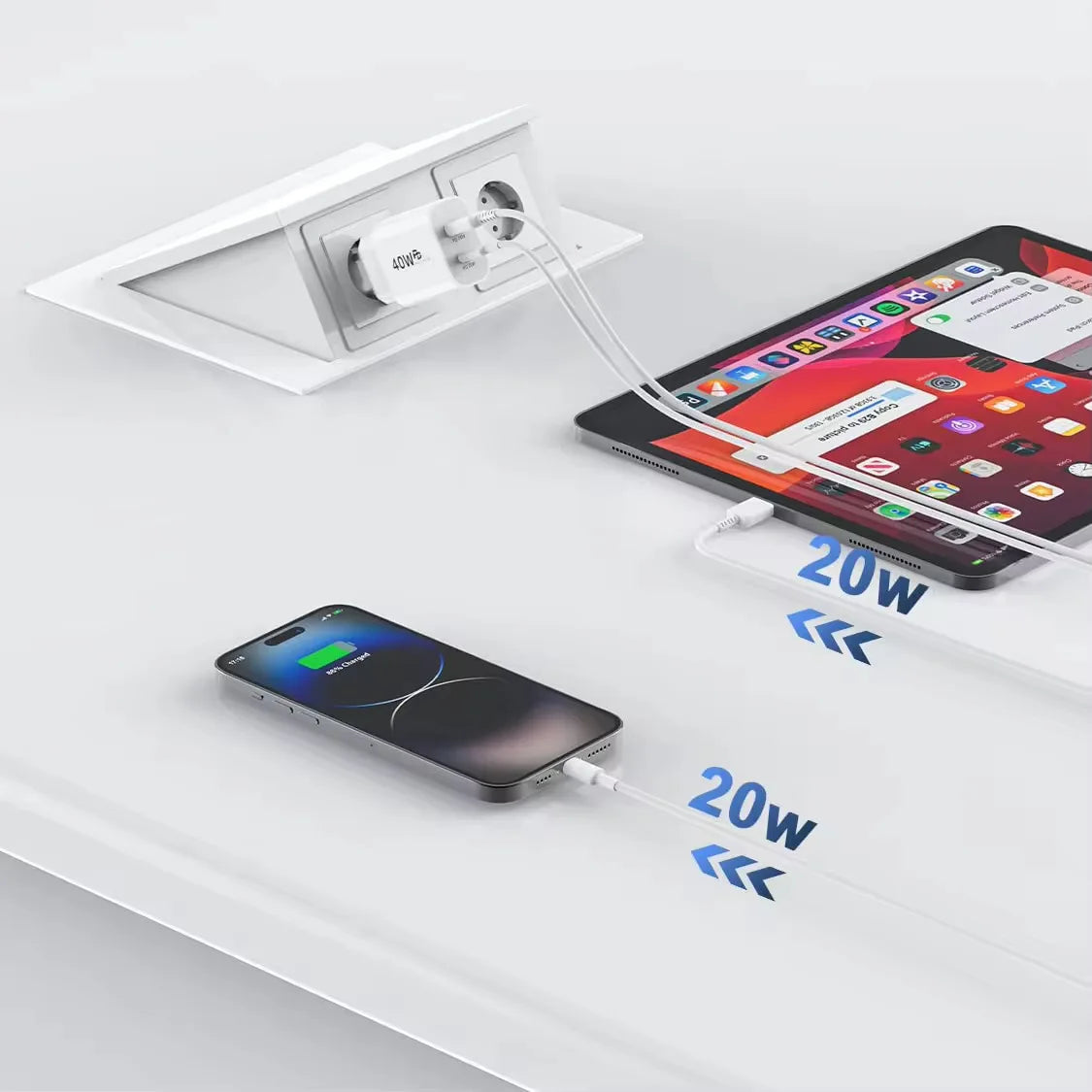 Chargeur PD 40W pour iPhone 16 / 15 / 14 / 13 / 12 / 11 Pro Max / Mini / 7 / 8 Plus / XR, avec câble Type-C charge rapide