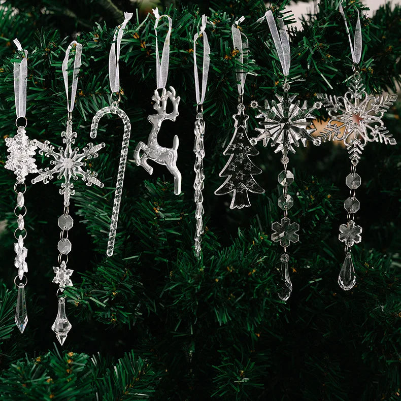 Pendentifs Flocons de Neige en Cristal – Lot de 8 Ornements Suspendus