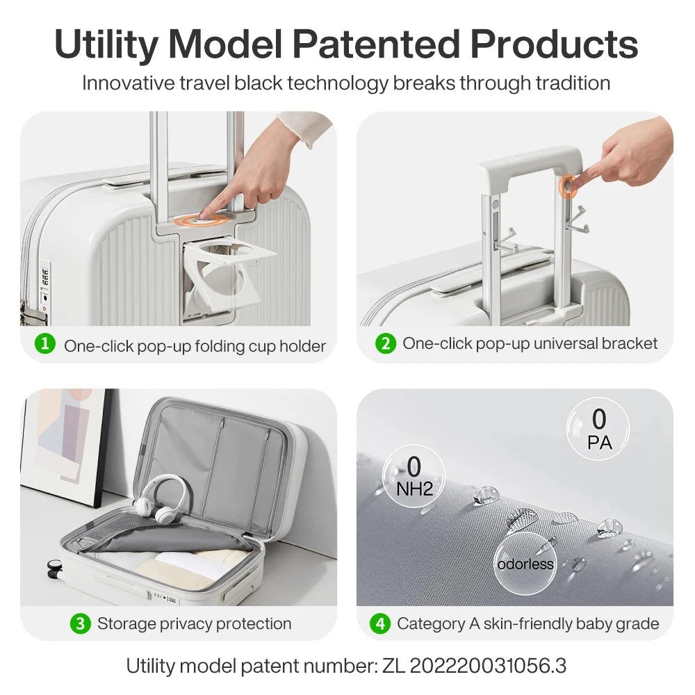 Valise Mixi avec support téléphone intégré – Bagage rigide PC, roulettes Spinner, cabine et soute