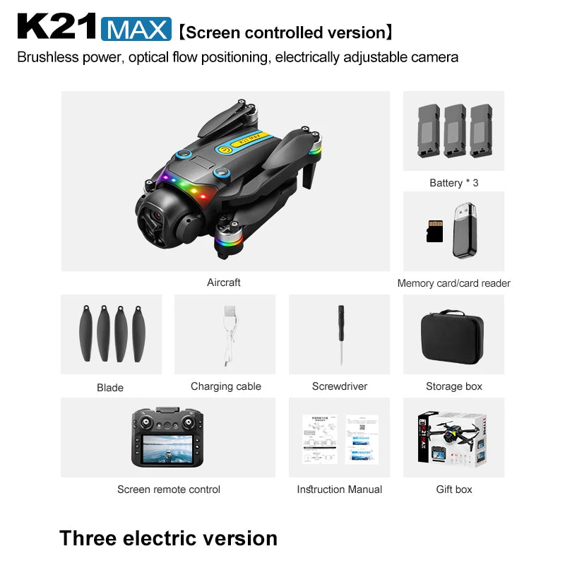 Drone 8K 2026 K21 – Caméra HD, Écran, Télécommande, Flip Drone Pliable Quadcopter RC