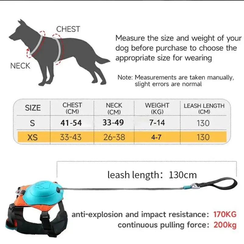 DOG HARNESS WITH INTEGRATED RETRACTABLE LEASH, 2 in 1, adjustable and breathable